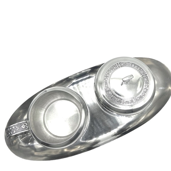 Vintage Riviera Cordova Stainless Steel Cream And Sugar Set With Tray - Picture 2 of 13